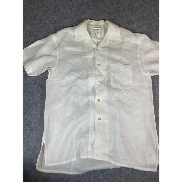 Vintage Lee Two By Two Button Up Shirt Mens XL White Short Sleeve Ramie Classic - Picture 1 of 8